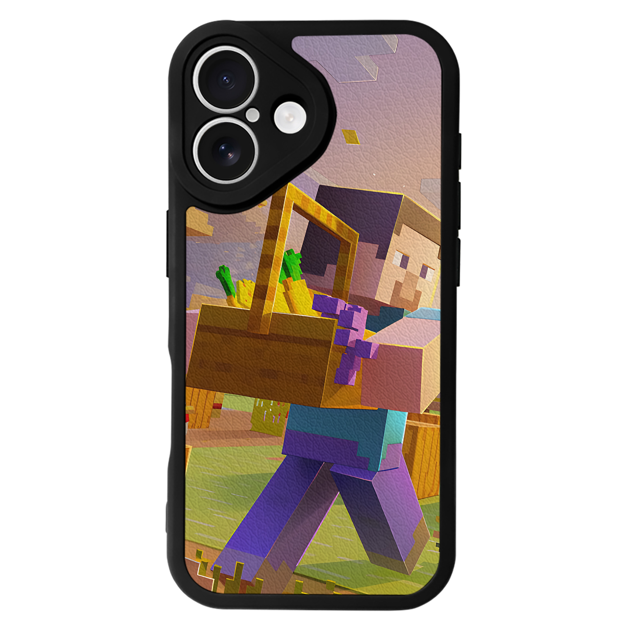 （画像用） マインクラフト ブロックの世界 Minecraft MC Block world 【iPhone 16シリーズ対応】シリコンスマホケース（レザー調） 材質：シリコン